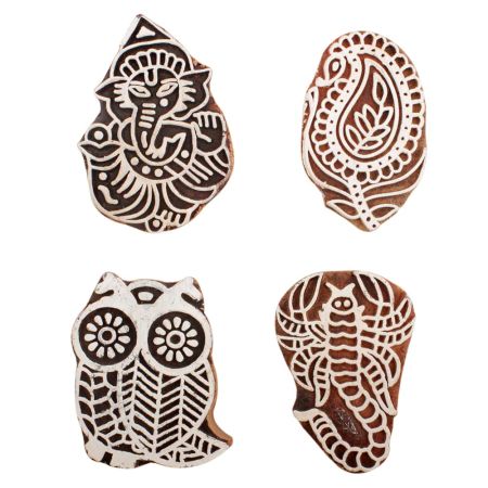Set of 4 Piece New Mix Wooden Printing Block